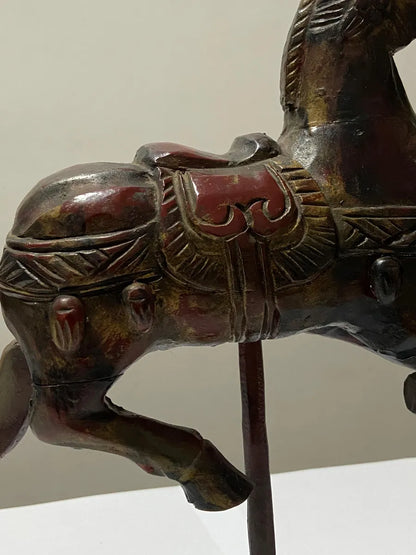 Escultura Antiga Cavalo Imperial Em Madeira Laca Feito À Mão
