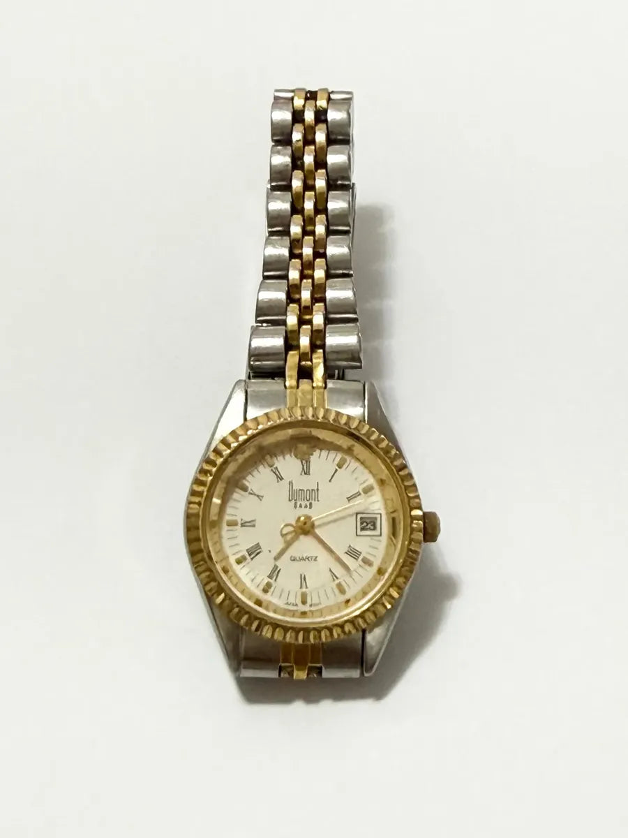 Relógio Antigo Dumont Saab Quartz Bicolor Banhado A Ouro