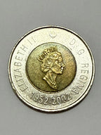 Moeda Antiga Canadá 2 Dollars 2002 50 Anos Rainha Elizabeth