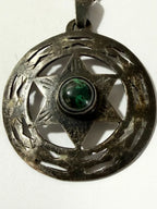 Colar Antigo Prata 925 Israel Estrela De Davi C/ Pedra Verde