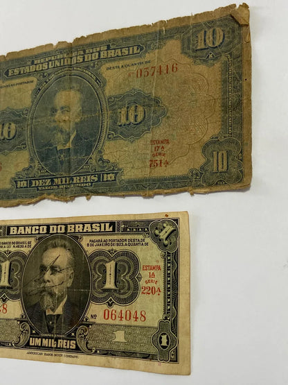Cédulas Antigas Do Brasil - 10 Mil Réis E 1 Mil Réis