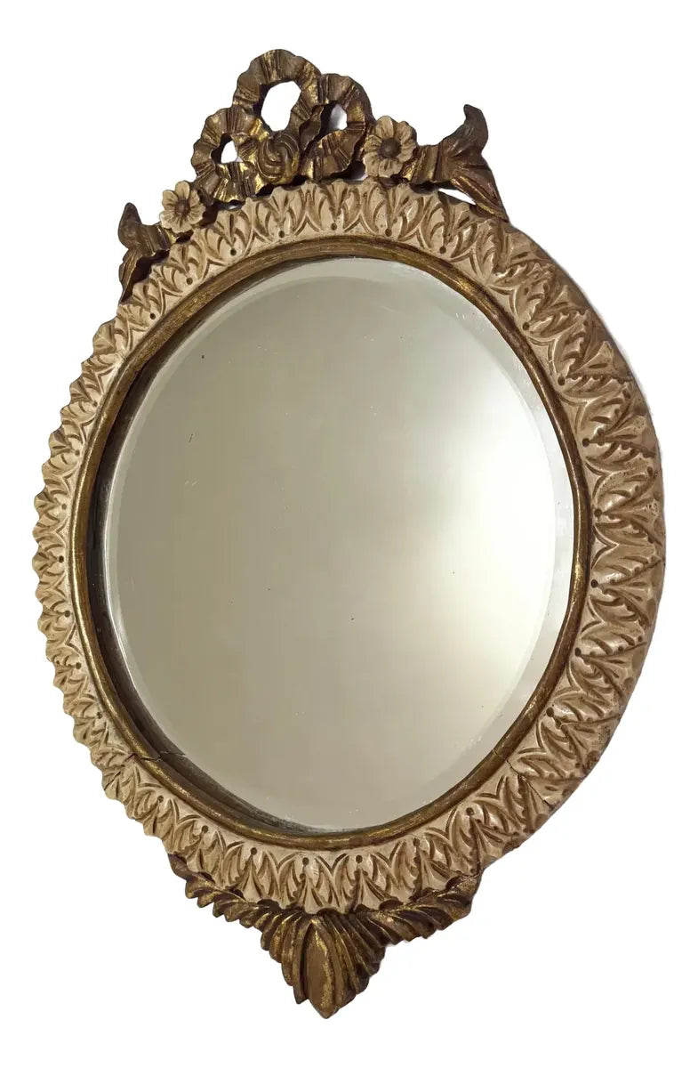 Espelho Antigo Rococó Madeira Entalhada Dourada Oval