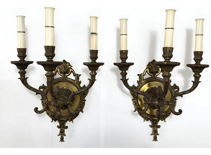 Arandelas Antigas Em Bronze 3 Braços Estilo Luís Xv Par