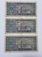 Lote 3 Cédulas Antigas Romênia 100 Lei Una Suta Lei 1966