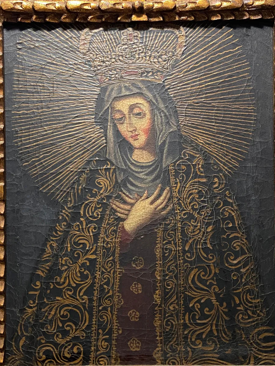 Quadro Antigo Cusquenho Nossa Senhora Moldura Dourada