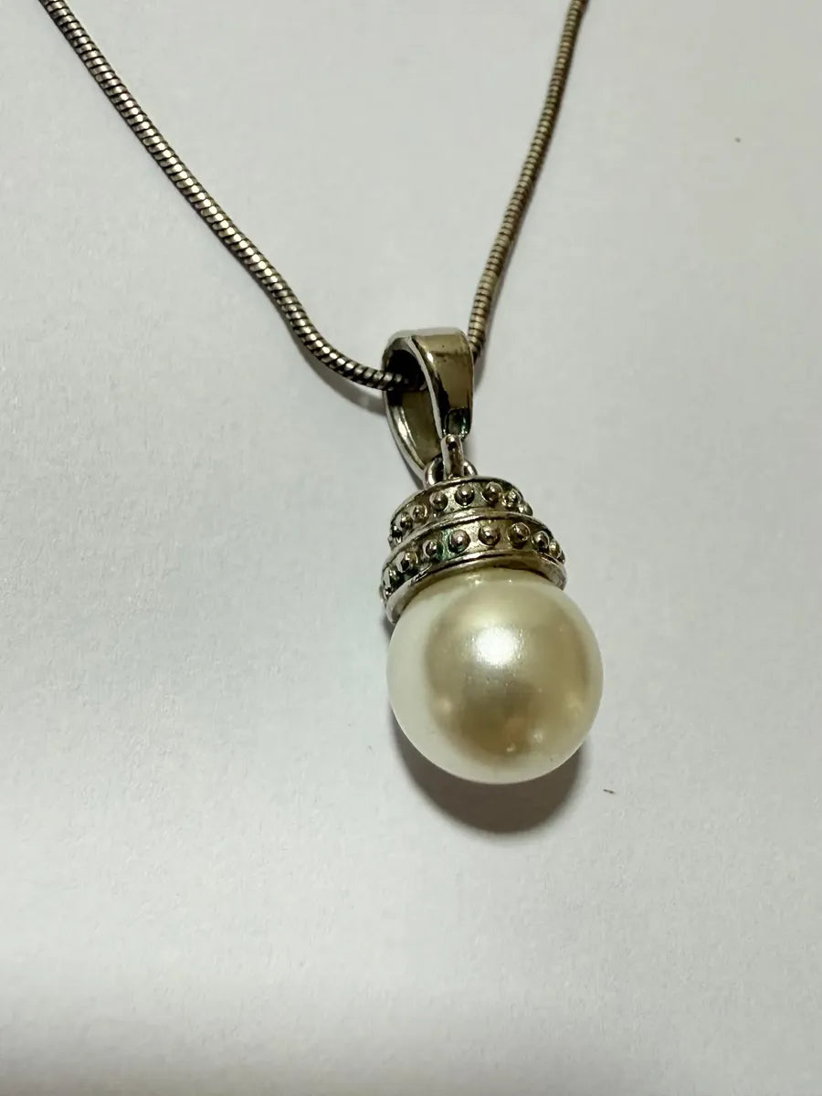 Colar Vintage Prata 925 Com Pingente Pérola Branca