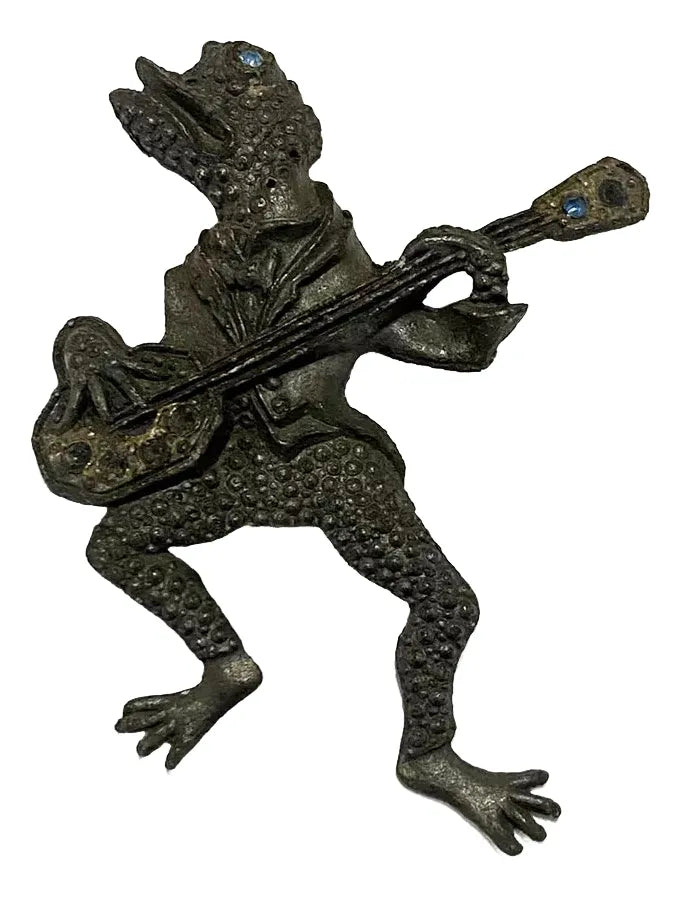 Broche Antigo Sapo Guitarra Com Pedra Azul Cor Prata