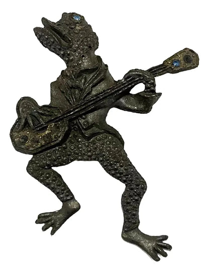 Broche Antigo Sapo Guitarra Com Pedra Azul Cor Prata