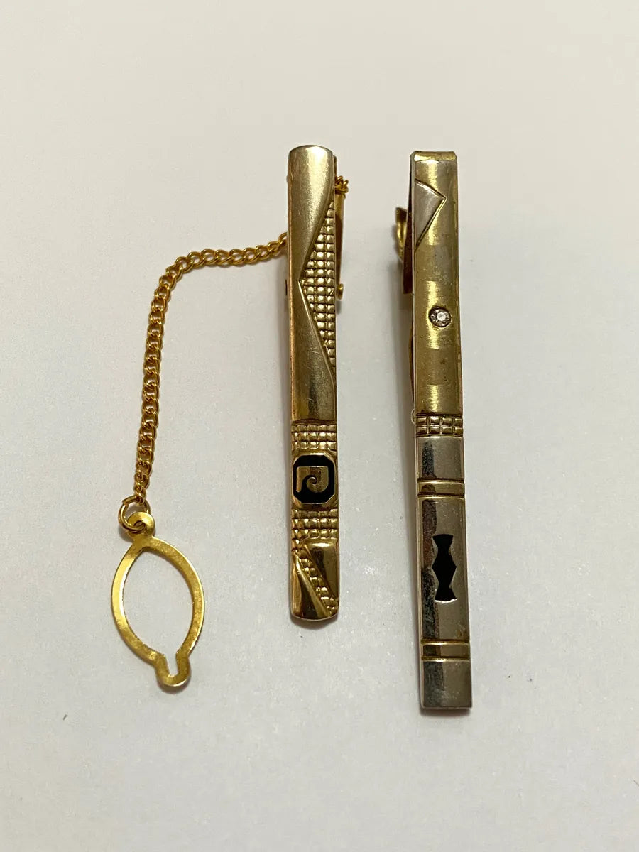 Prendedores De Gravata Antigos Dourado Banho Ouro 24k Dourado