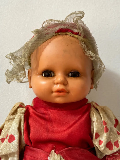 Boneca Antiga Olhos Móveis C/ Vestido Estampado 36cm