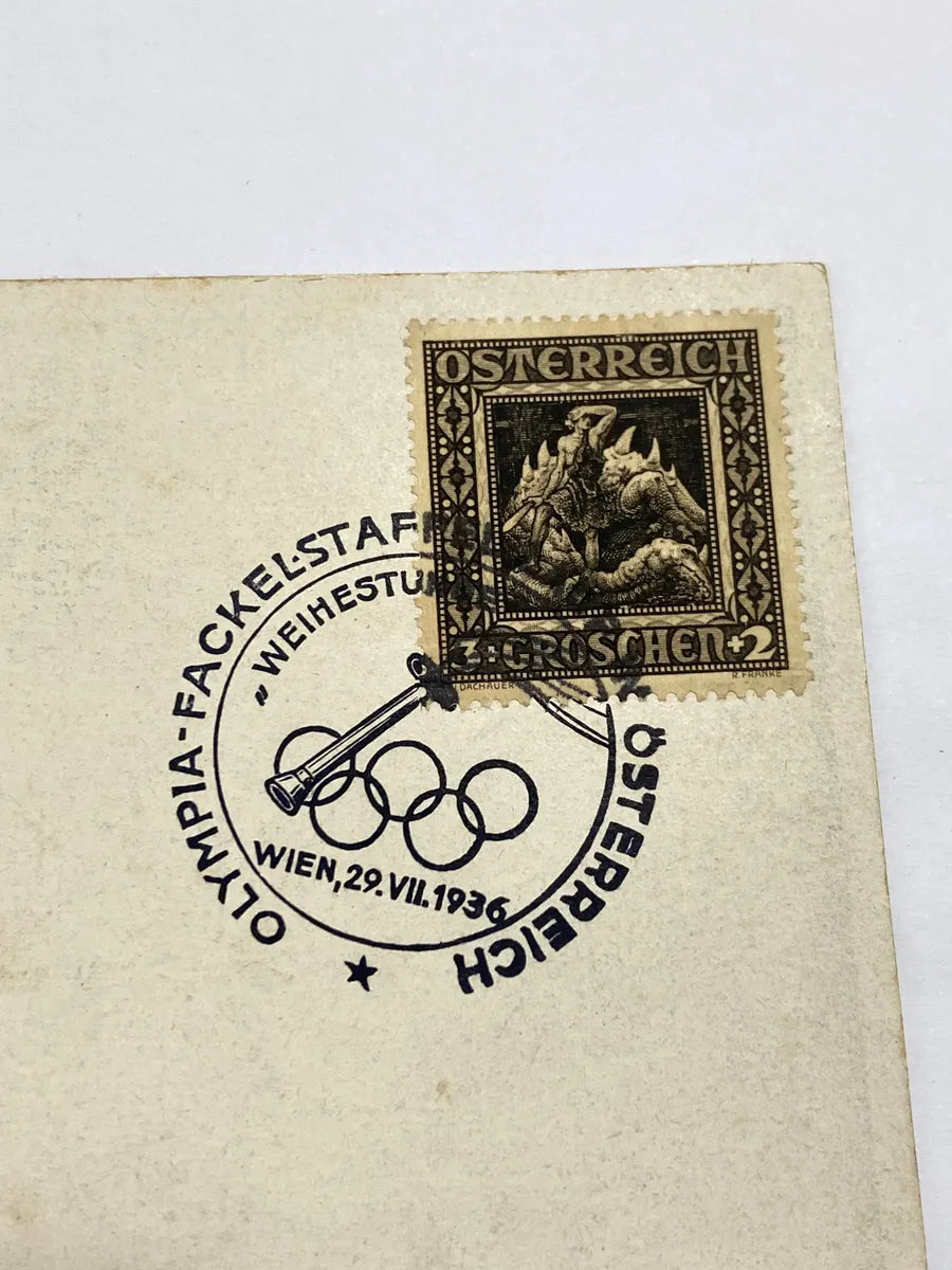 Cartão Postal Antigo Olimpíadas 1936 Alemanha Áustria C Selo