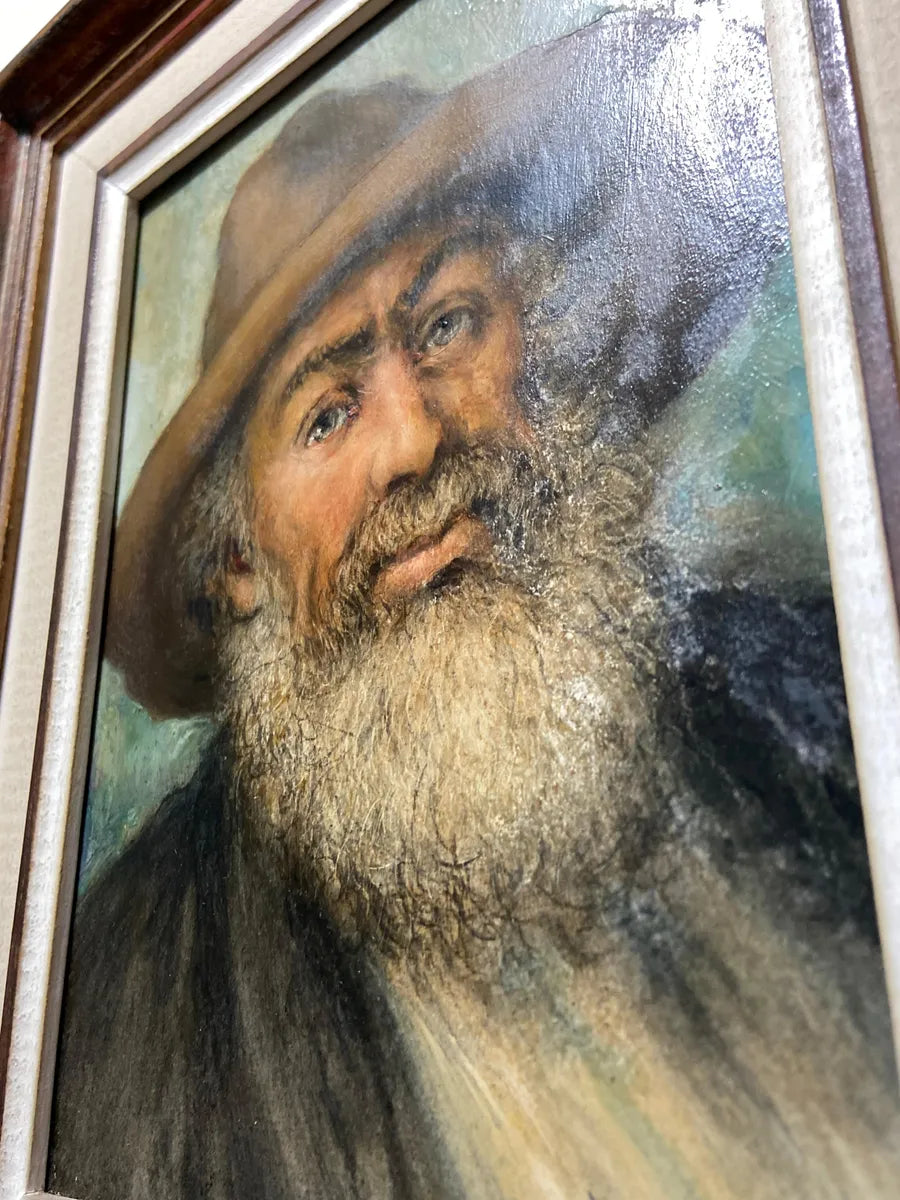 P. Licatti - Quadro Antigo Óleo S/ Placa - Retrato Homem Barbado