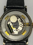 Relógio Antigo Citizen Quartz Dourado Pedras Pulseira Couro Preto