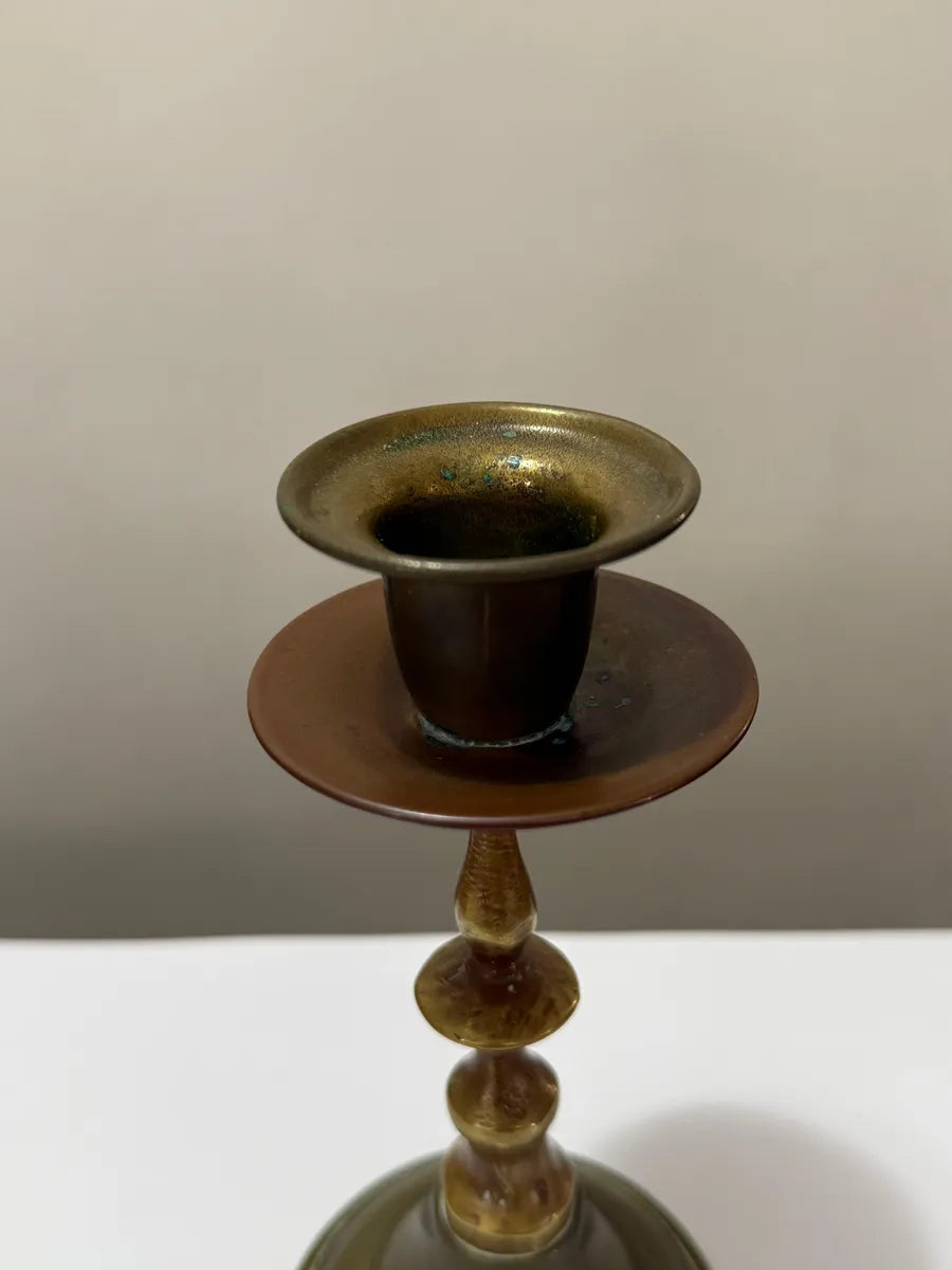 Antigo Castiçal Inglês Em Bronze/latão Século XIX