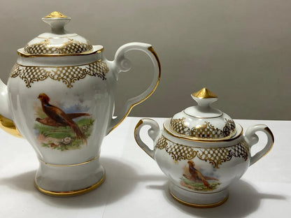 Antigo Jogo Porcelana Real Com Dourado - 3 Peças