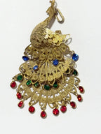 Broche Antigo Pavão Dourado Filigrana Pedras Coloridas