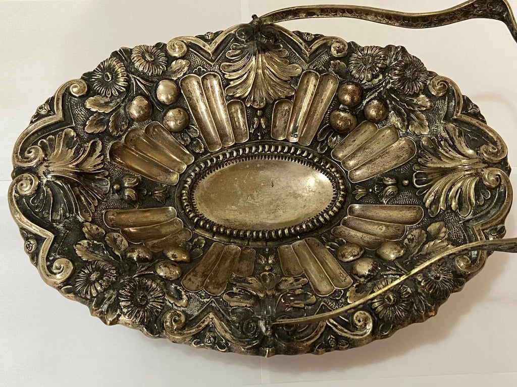 Cesta Fruteira Antiga em Prata portuguesa Contrastada Águia