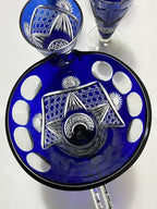 Conjunto Antigo Cristal Azul Lapidado Jarra + 5 Copos