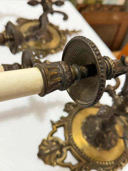 Arandelas Antigas Em Bronze 3 Braços Estilo Luís Xv Par