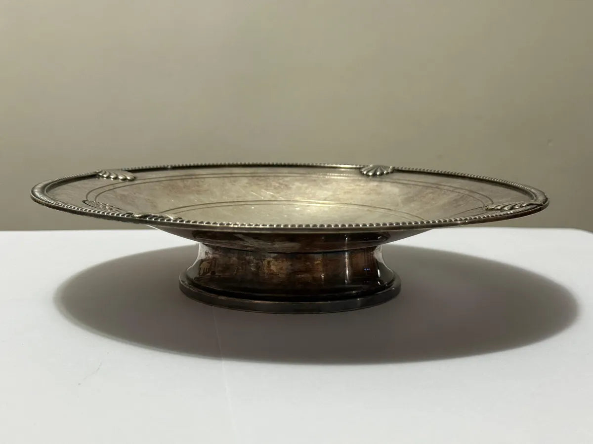 Cetro De Mesa Fruteira Pé Alto Prateado Antigo Com Marca 12g