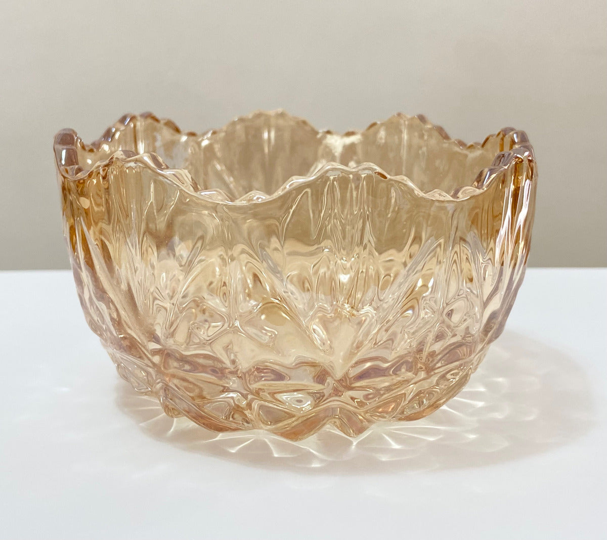 Tigela De Vidro Antiga Âmbar Com Relevo Âmbar