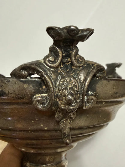 Centro De Mesa Fruteira Antiga Em Metal Prateado 11x14cm