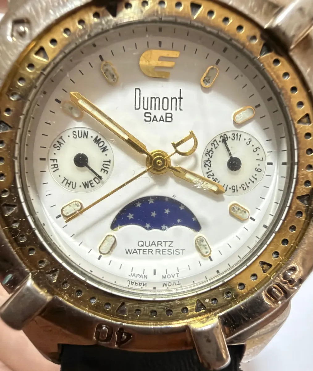 Relógio Dumont Saab Antigo Quartz Fase Da Lua Japan