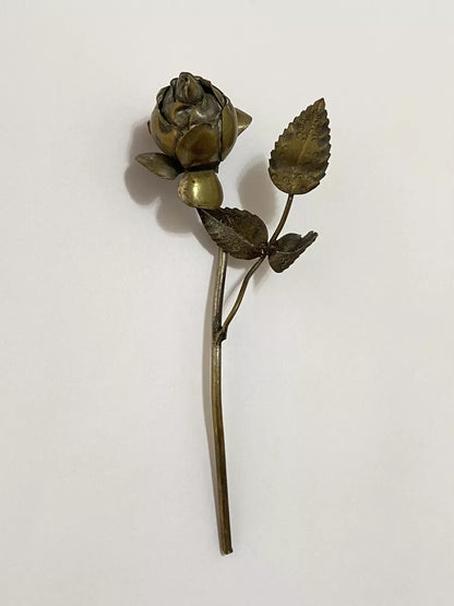 Escultura Flor Rosa Espessurada A Prata Antiga 15cm