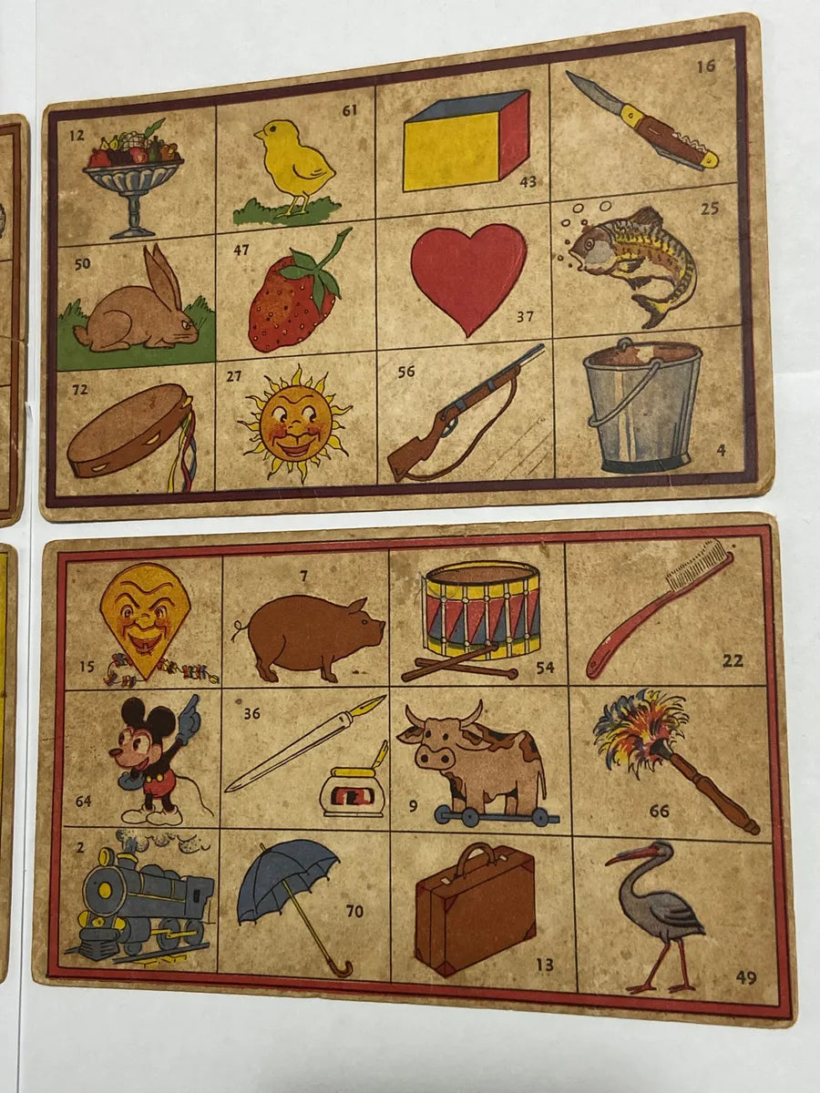 Cartelas Antigas Loto / Bingo Ilustradas 4 Uni