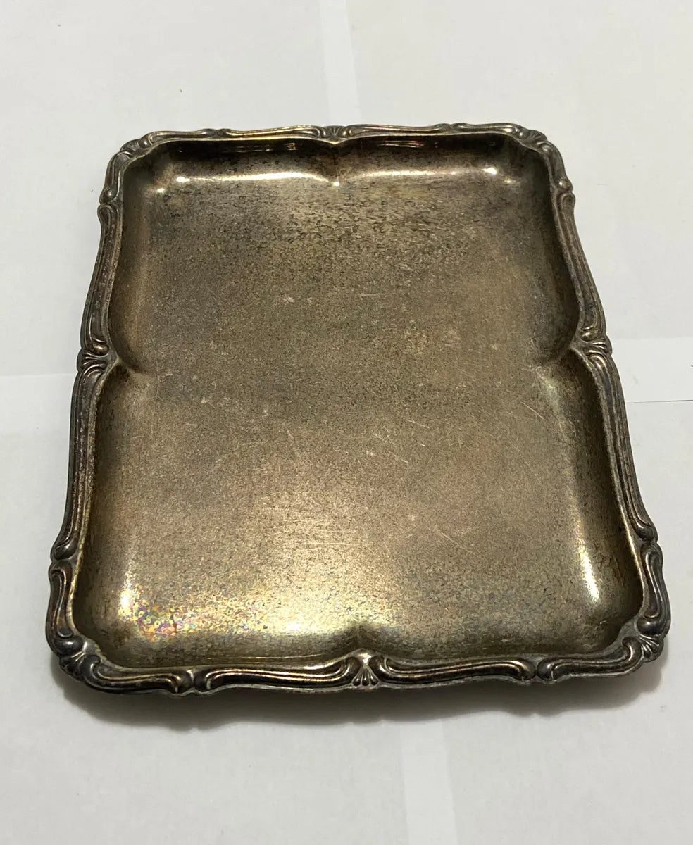 Antiga Bandeja Retangular Em Metal Prateado 25,5x19,5cm
