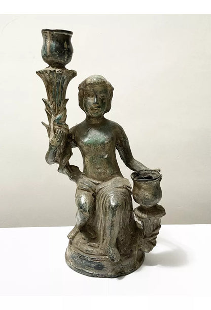 Escultura Antiga Porta Velas figura Neoclássica Greco Romana