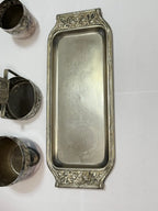 Conjunto Antigo Prata Wolff Bandeja + 3 Peças Floral