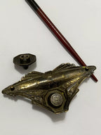 Tinteiro Porta Caneta Antigo Em Bronze + Pena Fritz Johansen