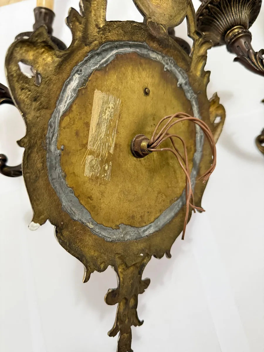 Arandelas Antigas Em Bronze 3 Braços Estilo Luís Xv Par