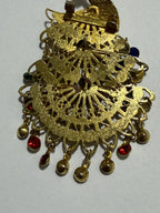 Broche Antigo Pavão Dourado Filigrana Pedras Coloridas