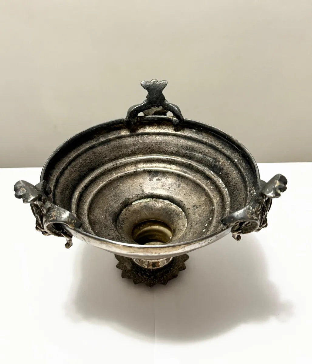 Centro De Mesa Fruteira Antiga Em Metal Prateado 11x14cm