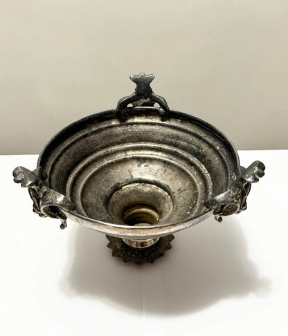 Centro De Mesa Fruteira Antiga Em Metal Prateado 11x14cm