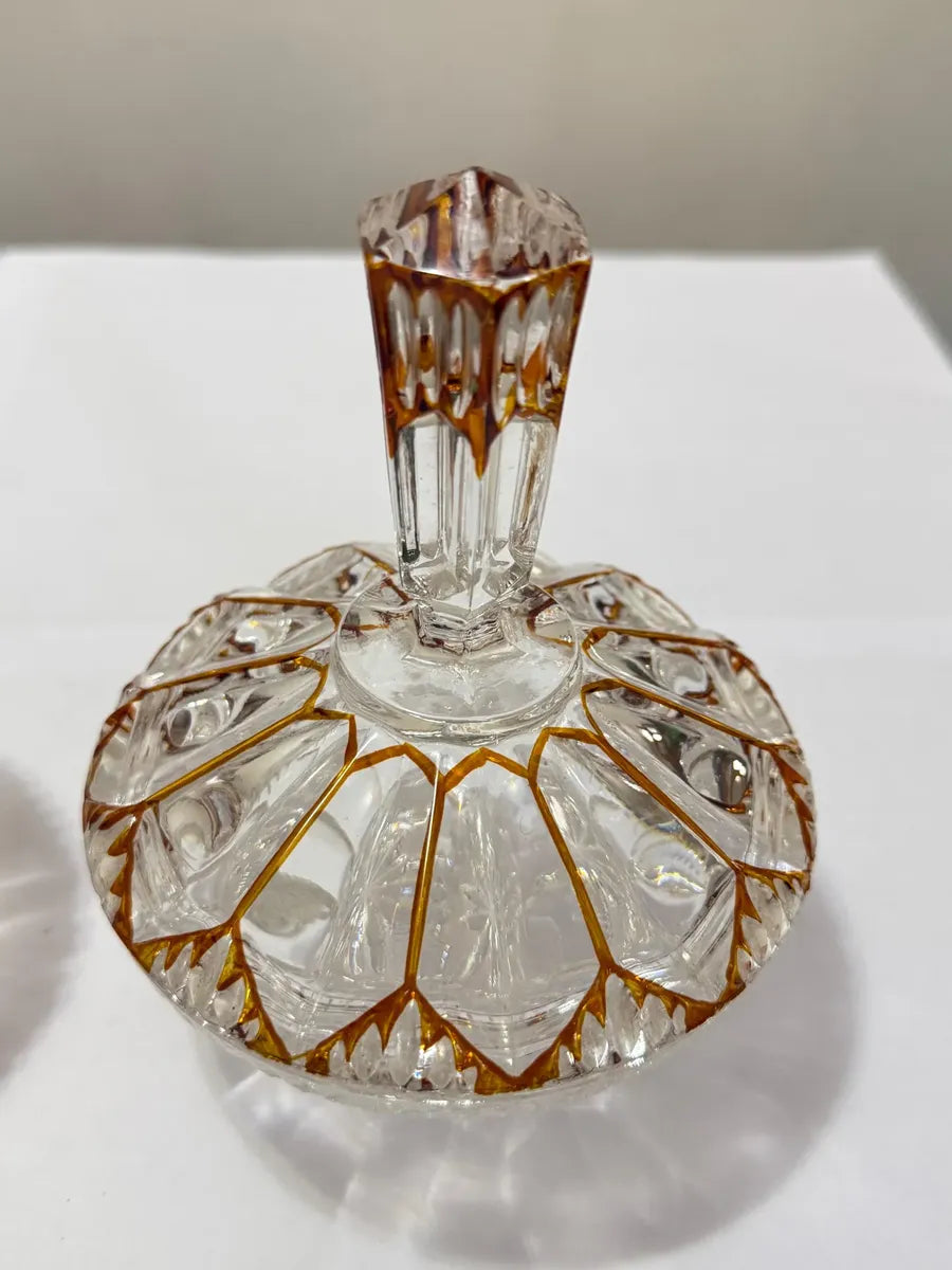 Antigo Frascos Perfume Em Vidro Lapidado Bicolor