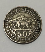 Moeda Antiga De Prata Africa Oriental 1942 H 50 Cents Leão