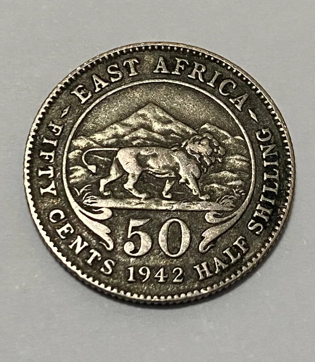 Moeda Antiga De Prata Africa Oriental 1942 H 50 Cents Leão