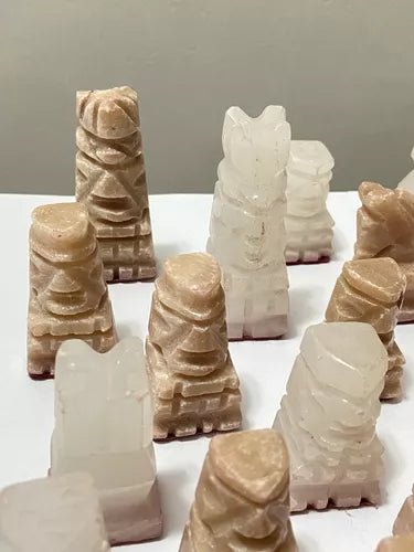 Antigas Peças De Xadrez Em Mármore Pedra Onix Asteca