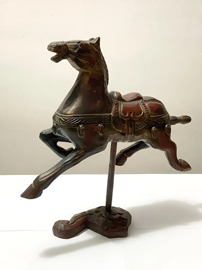 Escultura Antiga Cavalo Imperial Em Madeira Laca Feito À Mão