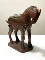 Escultura Cavalo Em Madeira Laqueada Antiga Feito À Mão