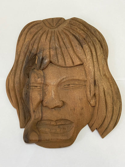 Escultura Rosto Em Madeira Índio Antiga Arte Indígena Marrom