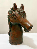 Escultura Antiga Cabeça De Cavalo Em Terracota Assinada