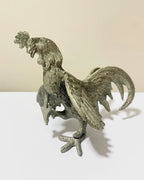Escultura Antiga Galo De Briga Em Metal Prateado 16cm