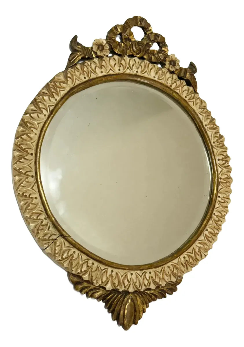 Espelho Antigo Rococó Madeira Entalhada Dourada Oval