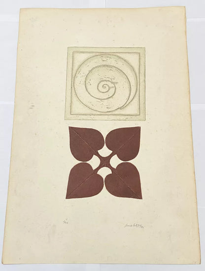 Gravura Antiga Com Espiral E Formas Geométricas Assinada