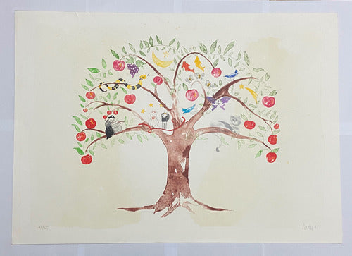 Quadro Gravura Antiga Árvore da Vida Litografia Assinada 41/65