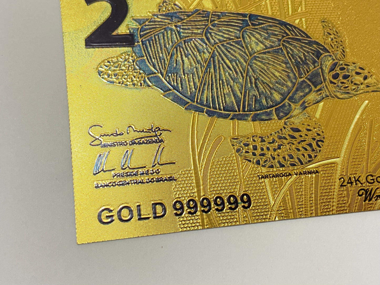 Cédula de 2 Reais Fantasia Banho Ouro 24K Colecionável